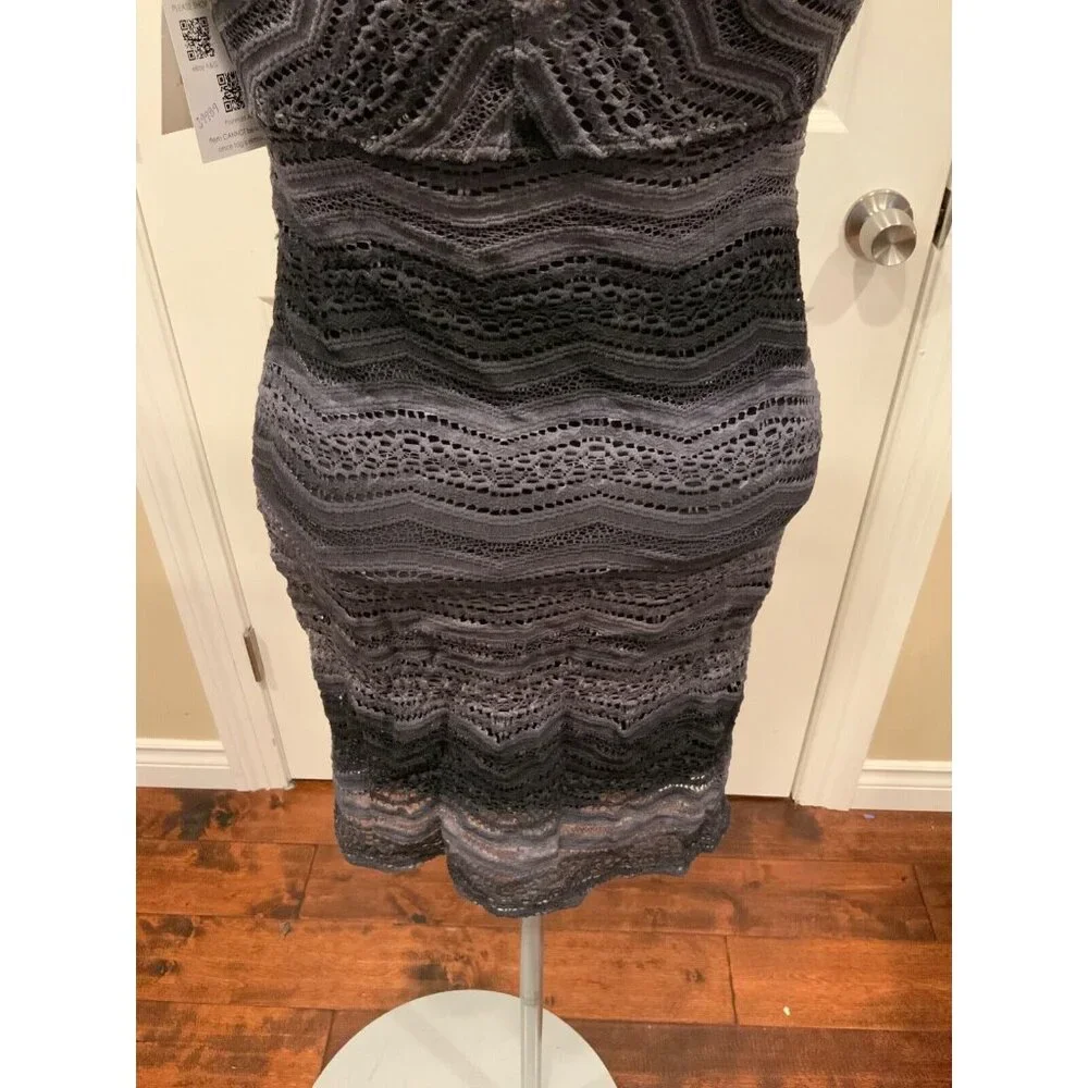 Free People Black Charcoal Gray Eyelet Lace Sheath Dress, Size 0, NWT!